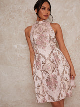 Sleeveless Jacquard Mini Dress in Pink