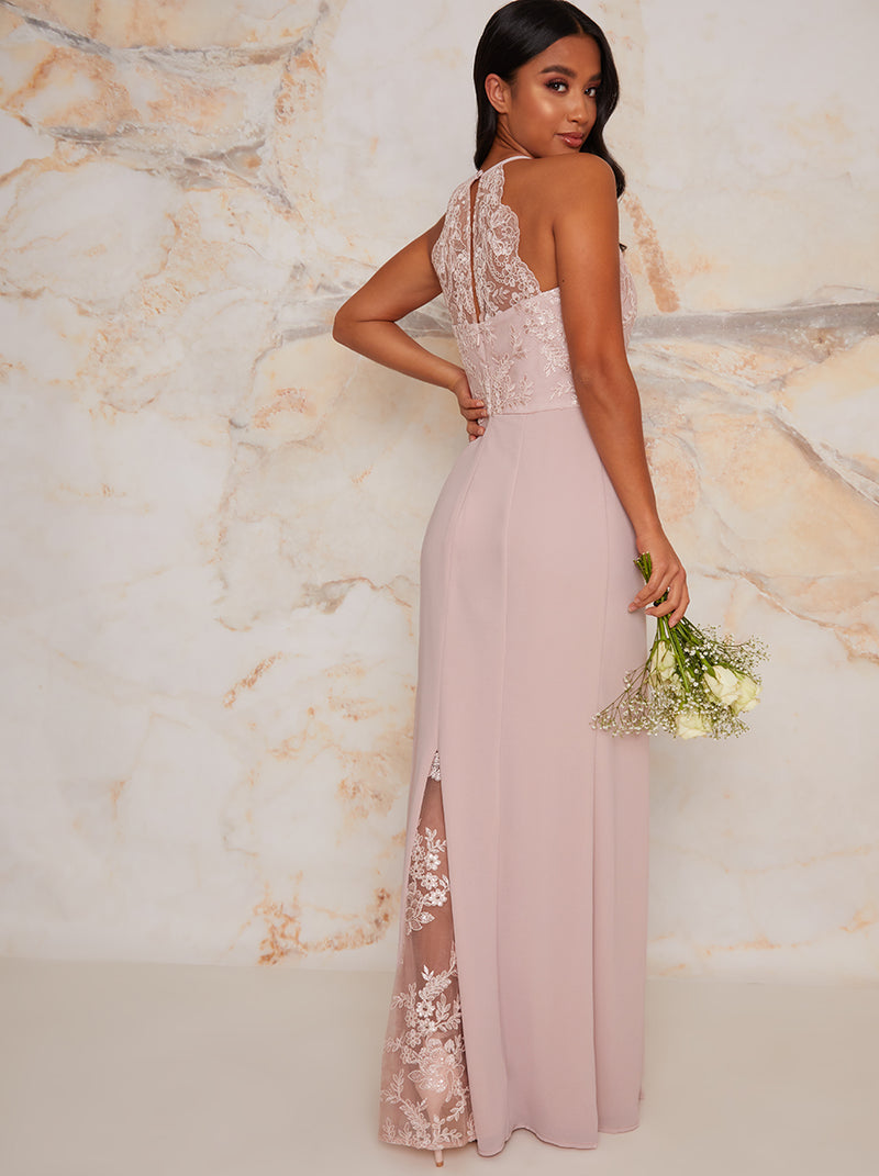 Lace Bodycon Maxi Dress in Pink