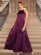 High Neck Satin Pleated Maxi Dress in Purple