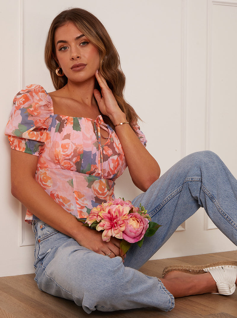Ruched Bust Floral Top in Pink