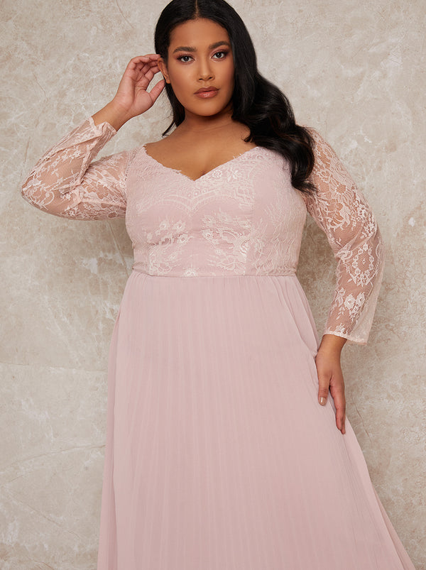 Plus Size Lace Sleeve Dress In Pink