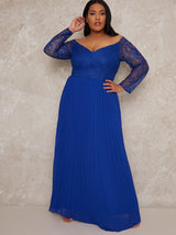 Plus Size Lace Sleeve Dress in Blue