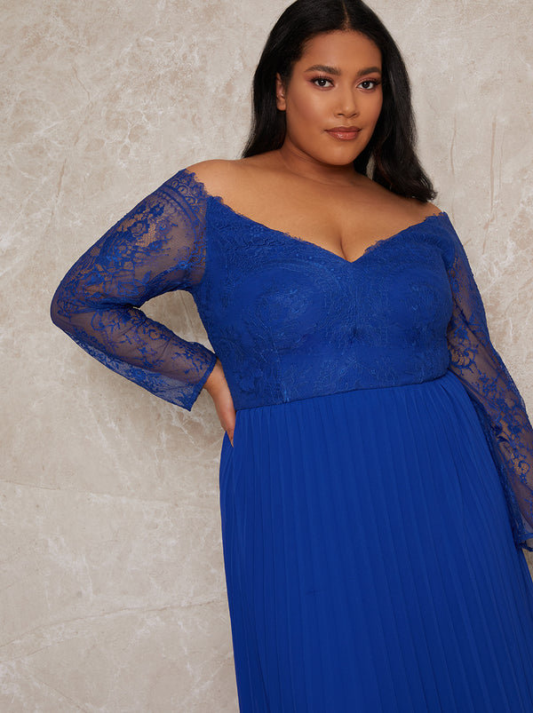 Plus Size Lace Sleeve Dress in Blue