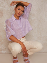 Sheer Polka Dot Balloon Sleeve Shirt in Lilac