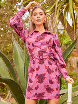 Floral Print Shirt Dress in Pink