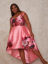 Plus Size Sleeveless Floral Dip Hem Dress in Pink