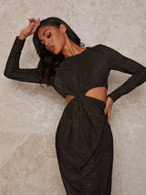 Long Sleeve Cut Out Party Midi Dress in Black
