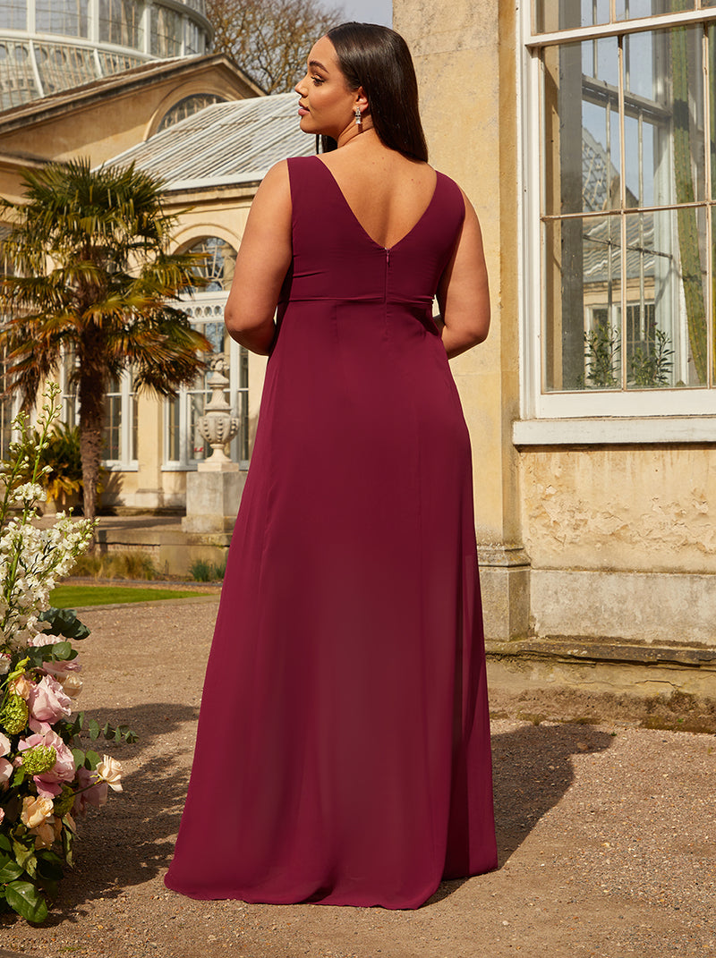 Plus Size Knot Detail Maxi Dress in Wine