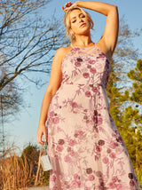 Plus Size Sleeveless Embroidered Maxi Dress in Pink