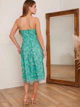 Petite Embroidered Dress with Detachable Straps in Green