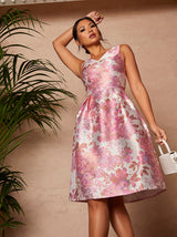 Sleeveless Floral Print Midi Dress in Pink