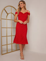 Bardot Premium Lace Midi Dress in Red