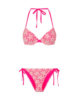 Lace Overly Side Tie Bikini Bottoms in Pink