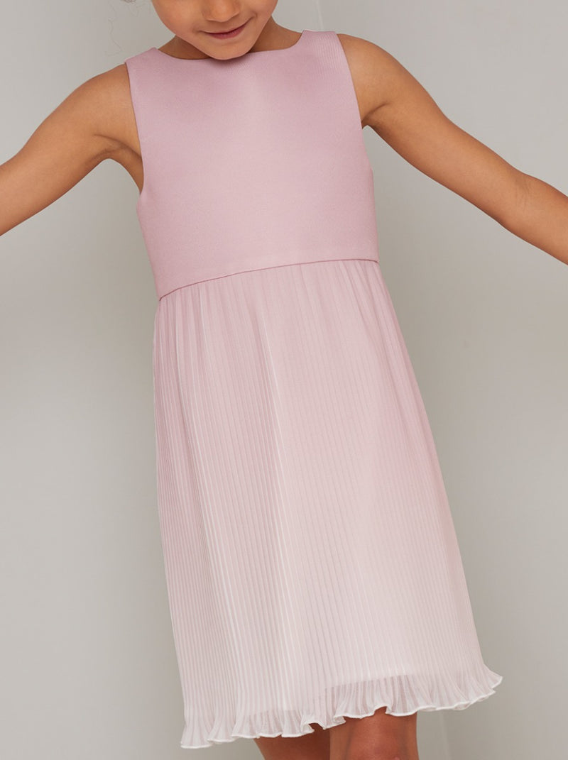 Girls Ombre Pleated Midi Dress in Pink