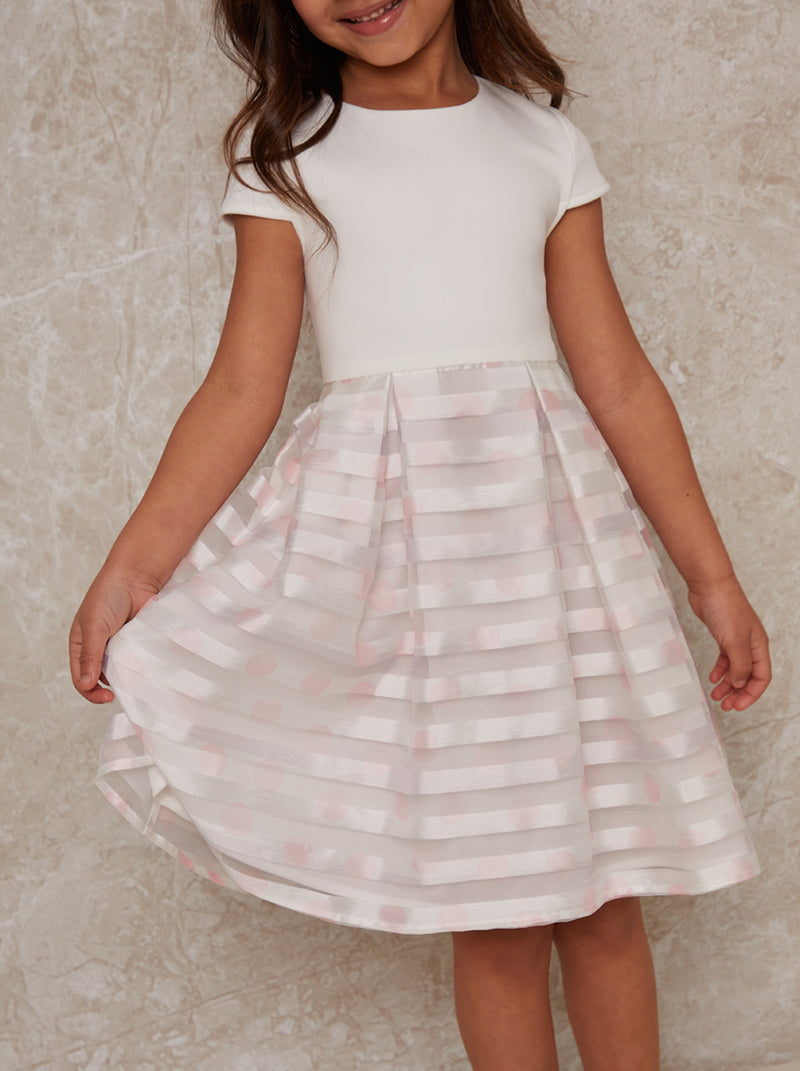 Girls Short Sleeve Stripe Midi Dress in Pink