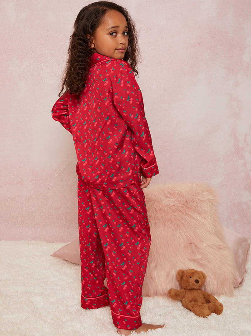 Girls Cherry Pyjama Set in Red