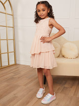 Girls Embroidered Tiered Midi Dress in Champagne