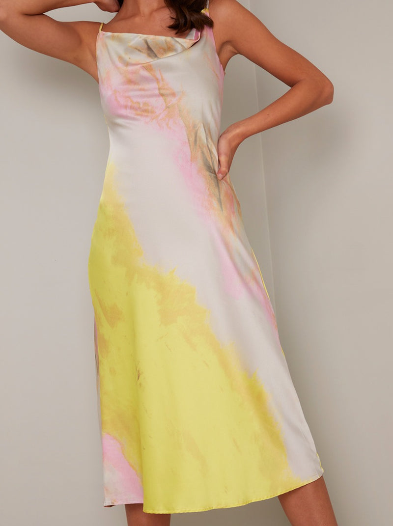 Tie Dye Print Day Dress with Cowl Neckline