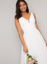 Bridal Sleeveless Lace Detail Wedding Dress in White