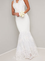 Petite Bridal Lace Fishtail Wedding Dress in White