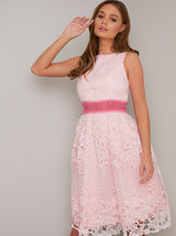 PremiumLace Overlay Midi Dress in Pink
