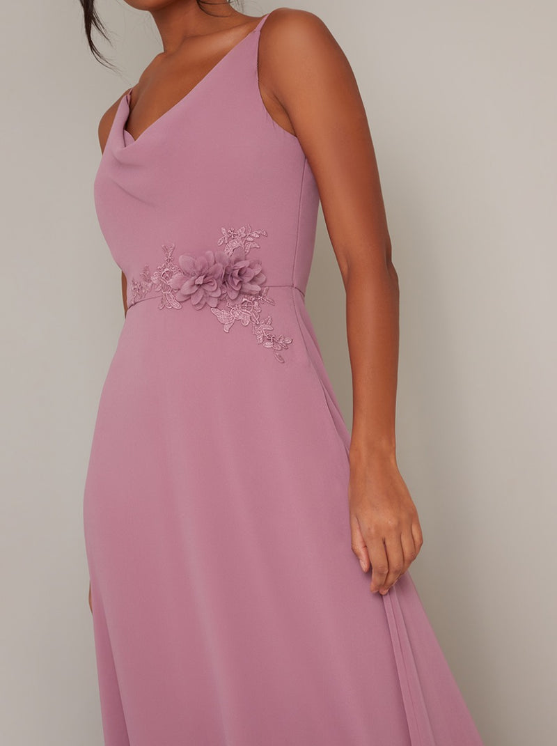 Cowl Neck Lace Detail Maxi Dress in Pink