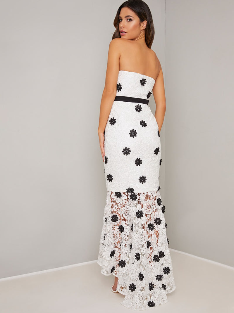 Bandeau Bodycon Lace Fishtail Maxi Dress in White