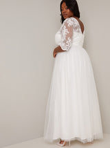 Bridal Maxi Skirt Embroidered Wedding Dress in White