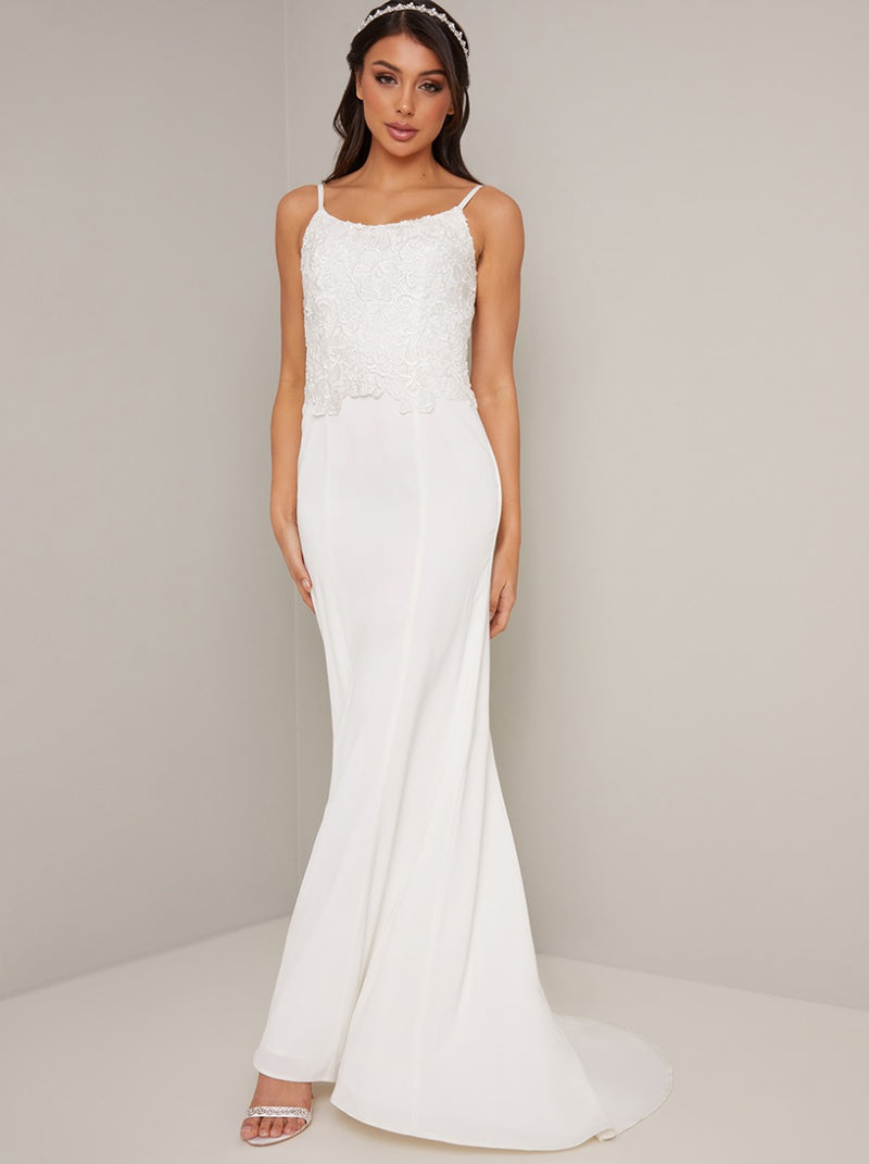 Cami Crochet Lace Bodice Wedding Dress in White