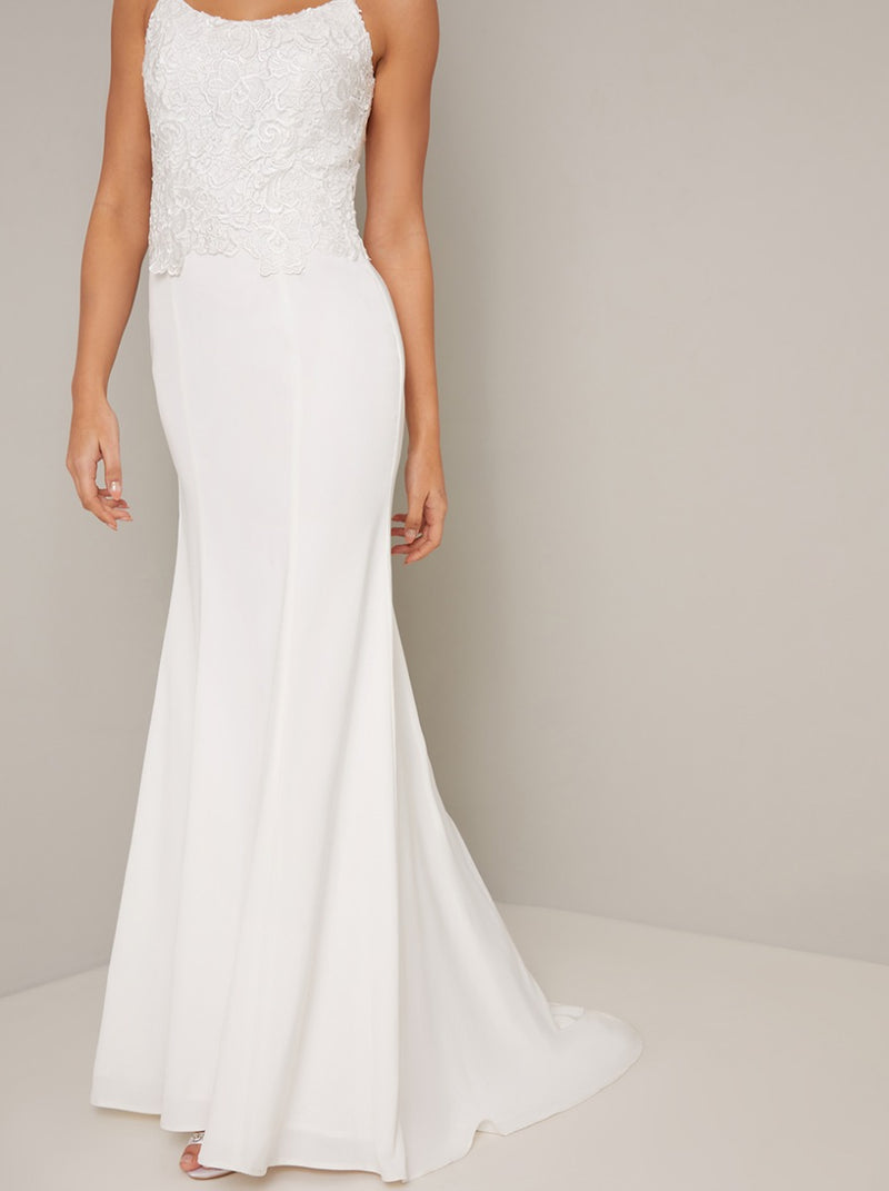 Cami Crochet Lace Bodice Wedding Dress in White