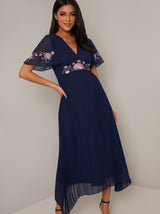 Maternity Dip Hem Lace Chiffon Dress in Blue