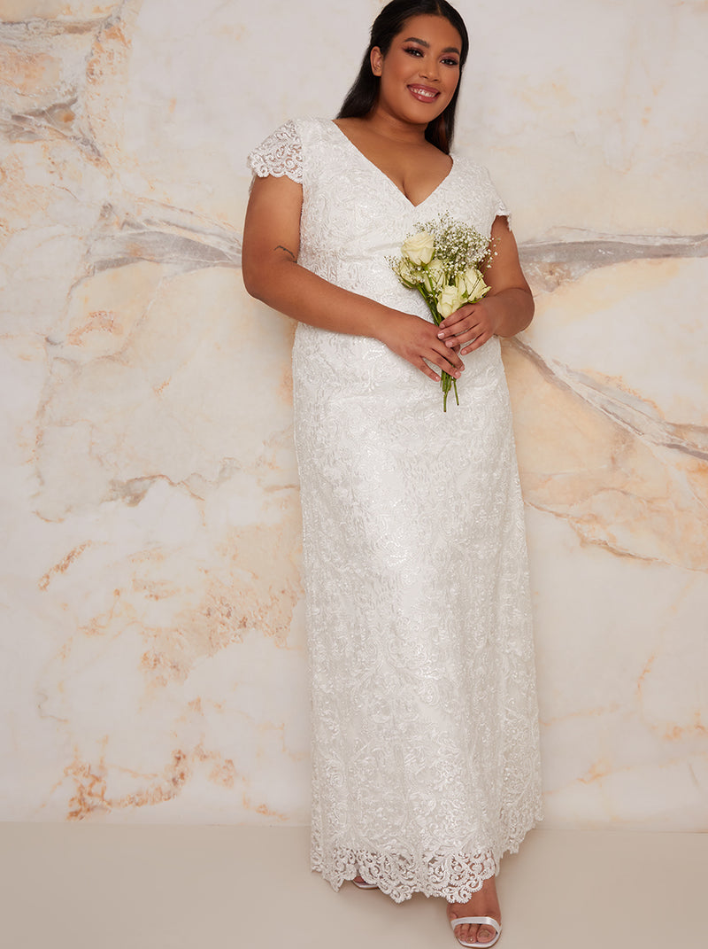 Plus Size Bridal Lace Maxi Wedding Dress in White