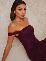 Maxi Party Dress with Bardot Neckline in Purple