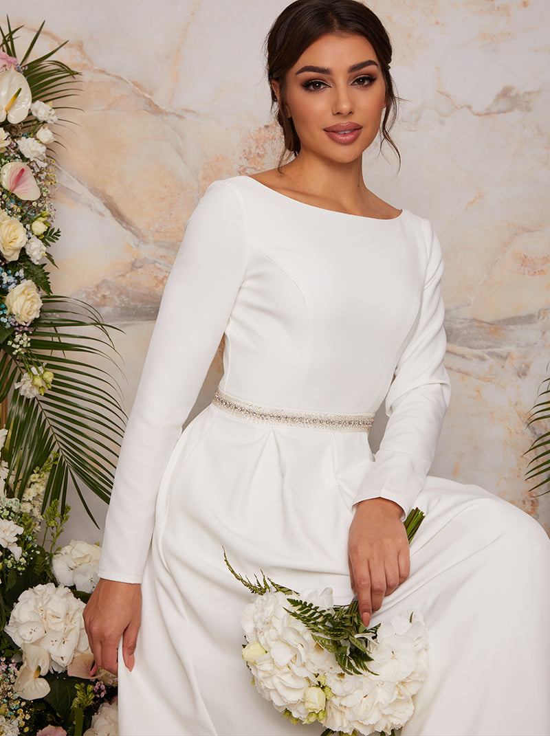 White Satin Modest Wedding Dresses with Long Sleeves – loveangeldress