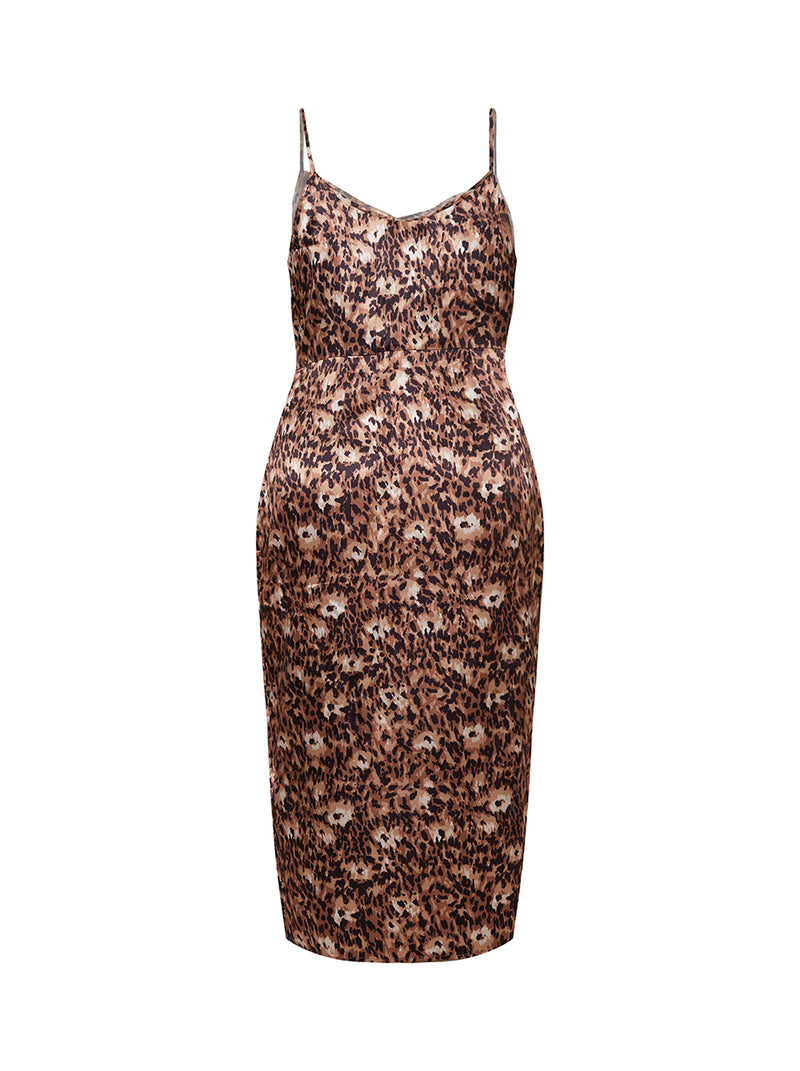Plus Size Leopard Print Cami Dress in Brown