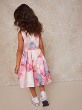 Floral Pleated Midi Girls Dress in Pink
