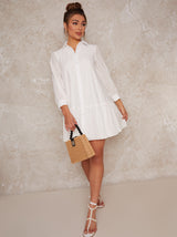 Lace Shirt Mini Day Dress in White