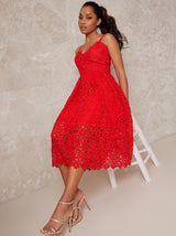 Petite Sleeveless Crochet Midi Dress in Red