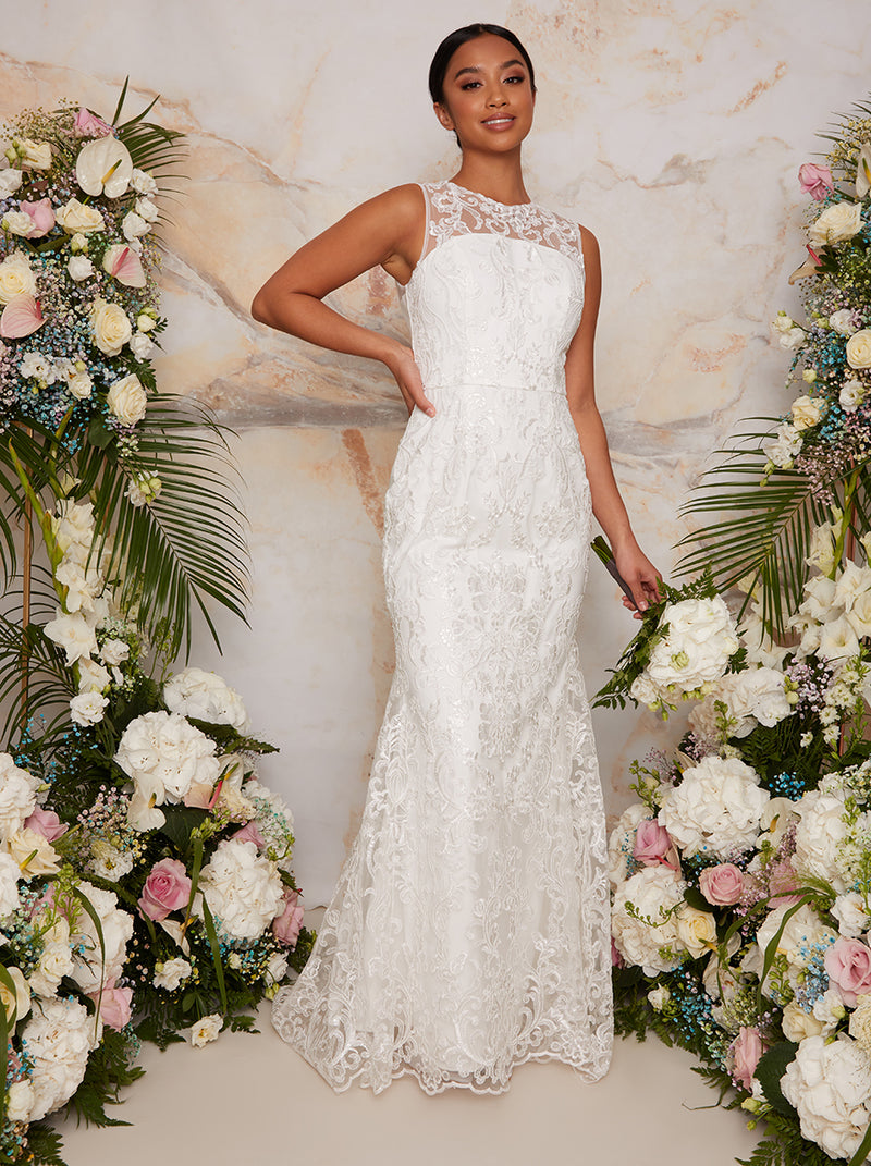 Petite Sleeveless Premium Lace Bridal Wedding Dress in White