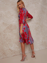 Petite Floral Tie Front Midi Day Dress in Red