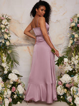 Ruffle Detail Cami Strap Wrap Design Dress in Lilac