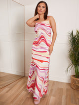 Petite Cami Crossover Strap Swirl Print Maxi Dress in Pink