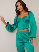 Long Sleeve Corset Style Top in Green