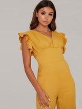 Backless Crop Leg Frill Jumpsuit in Yellow