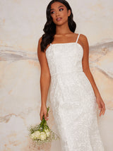 Petite Cami Sequin Embellished Wedding Dress in White