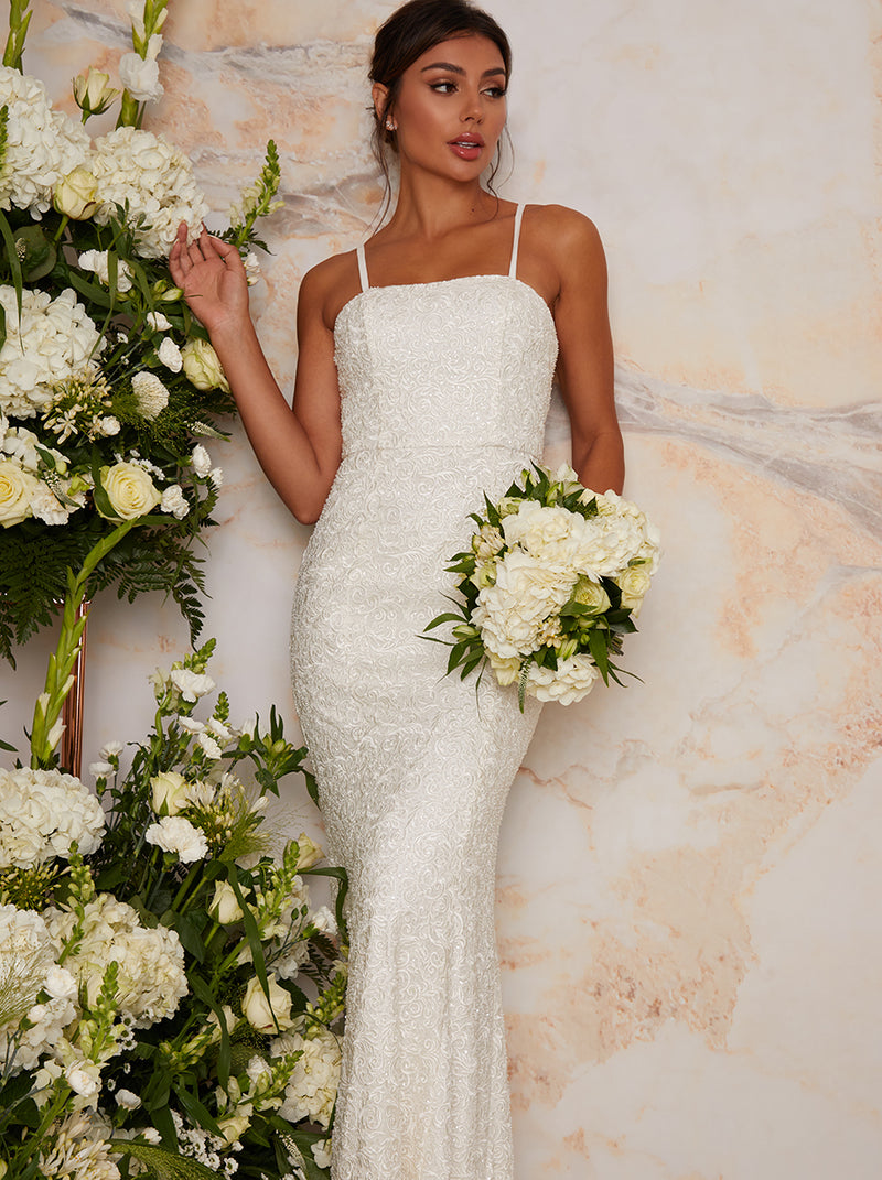 Cami Sequin Embellished Wedding Dress in White – Chi Chi London