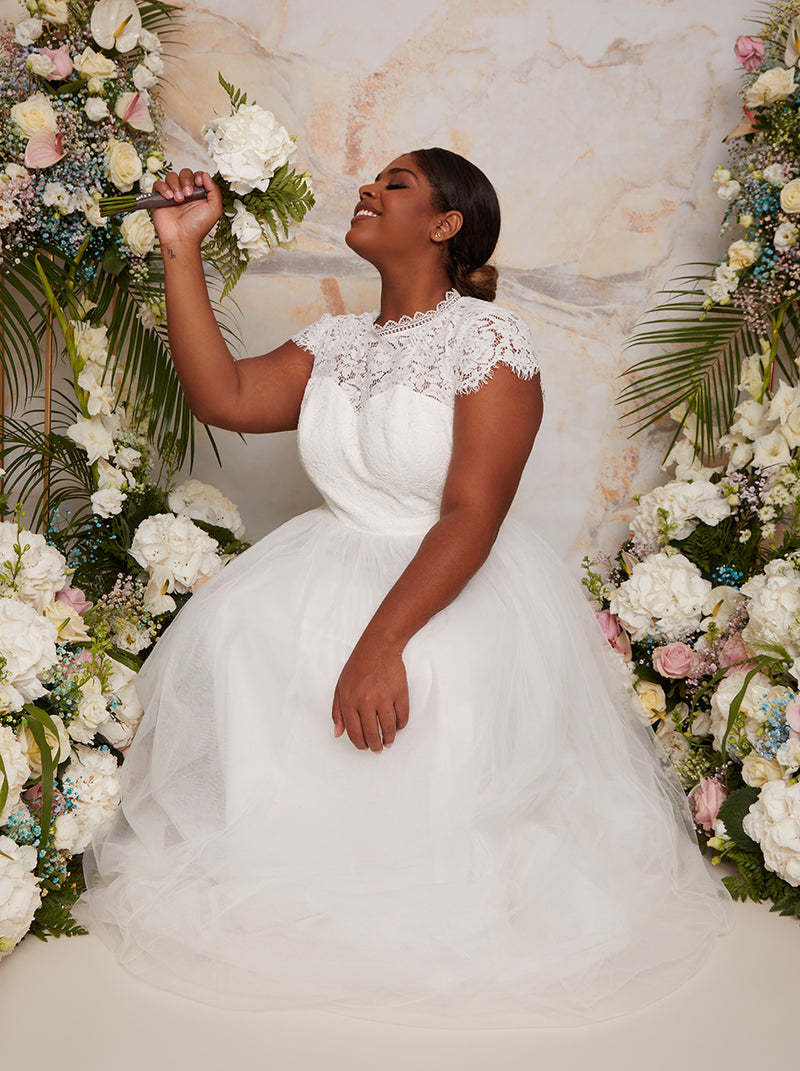 Plus Size Premium Lace Bridal Wedding Dress in White