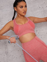 Racer Back Sports Bra with Contrast Piping in Pink