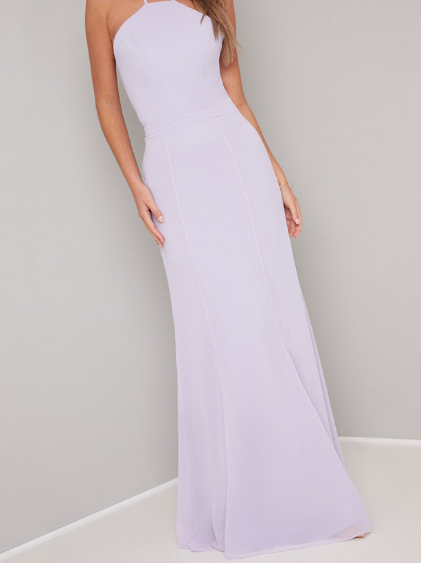 Lace Back Cami Strap Fiited Bodice Maxi Dress in Purple