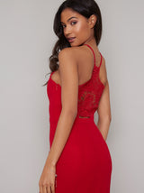 Lace Back Maxi Dress in Red